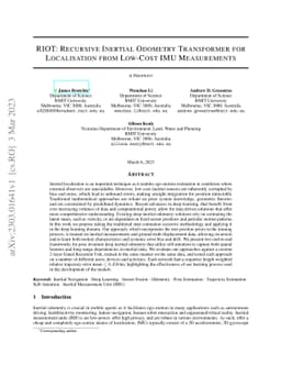 RIOT: Recursive Inertial Odometry Transformer for Localisation from
  Low-Cost IMU Measurements