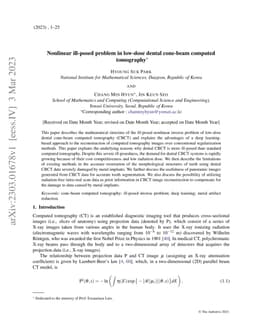 Nonlinear ill-posed problem in low-dose dental cone-beam computed
  tomography