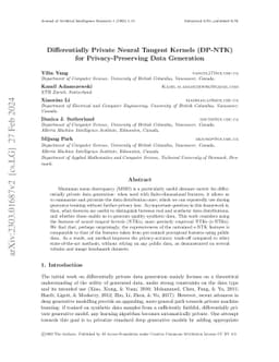 Differentially Private Neural Tangent Kernels for Privacy-Preserving
  Data Generation