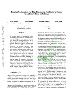 Bayesian Optimization over High-Dimensional Combinatorial Spaces via
  Dictionary-based Embeddings