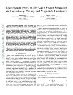 Spectrogram Inversion for Audio Source Separation via Consistency,
  Mixing, and Magnitude Constraints