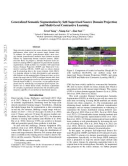 Generalized Semantic Segmentation by Self-Supervised Source Domain
  Projection and Multi-Level Contrastive Learning
