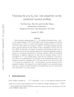 Choosing the $p$ in $L_p$ loss: rate adaptivity on the symmetric
  location problem