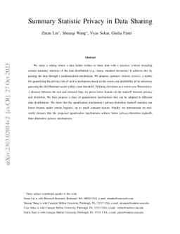 Summary Statistic Privacy in Data Sharing