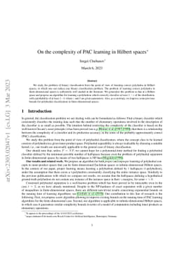 On the complexity of PAC learning in Hilbert spaces