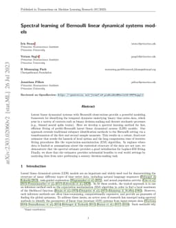 Spectral learning of Bernoulli linear dynamical systems models