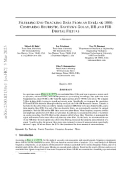 Filtering Eye-Tracking Data From an EyeLink 1000: Comparing Heuristic,
  Savitzky-Golay, IIR and FIR Digital Filters