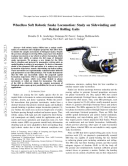 Wheelless Soft Robotic Snake Locomotion: Study on Sidewinding and
  Helical Rolling Gaits