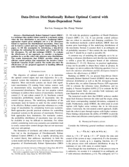 Data-Driven Distributionally Robust Optimal Control with State-Dependent
  Noise