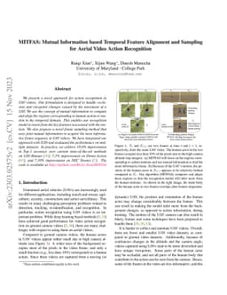 MITFAS: Mutual Information based Temporal Feature Alignment and Sampling
  for Aerial Video Action Recognition