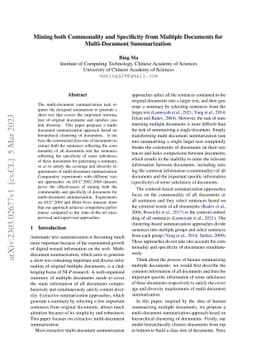 Mining both Commonality and Specificity from Multiple Documents for
  Multi-Document Summarization