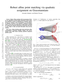 Robust affine point matching via quadratic assignment on Grassmannians
