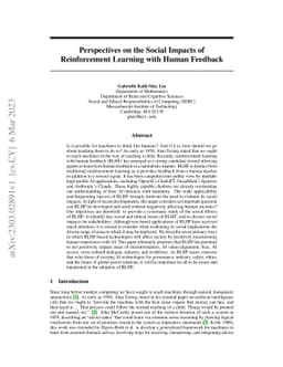 Perspectives on the Social Impacts of Reinforcement Learning with Human
  Feedback