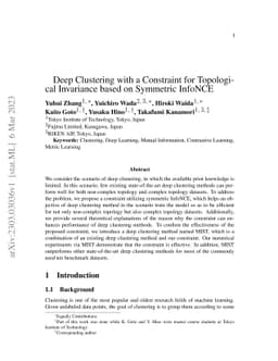Deep Clustering with a Constraint for Topological Invariance based on
  Symmetric InfoNCE