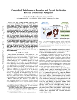 Constrained Reinforcement Learning and Formal Verification for Safe
  Colonoscopy Navigation