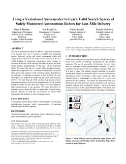 Using a Variational Autoencoder to Learn Valid Search Spaces of Safely
  Monitored Autonomous Robots for Last-Mile Delivery