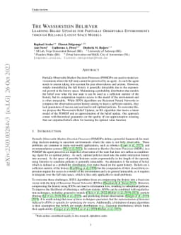 The Wasserstein Believer: Learning Belief Updates for Partially
  Observable Environments through Reliable Latent Space Models