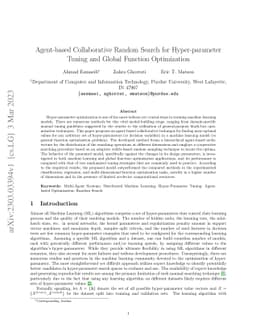 Agent-based Collaborative Random Search for Hyper-parameter Tuning and
  Global Function Optimization