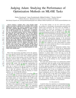 Judging Adam: Studying the Performance of Optimization Methods on ML4SE
  Tasks