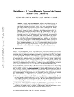 Data Games: A Game-Theoretic Approach to Swarm Robotic Data Collection