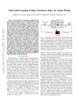 End-to-End Learning of Deep Visuomotor Policy for Needle Picking