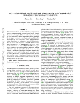Multi-Dimensional and Multi-Scale Modeling for Speech Separation
  Optimized by Discriminative Learning