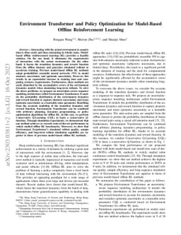 Environment Transformer and Policy Optimization for Model-Based Offline
  Reinforcement Learning