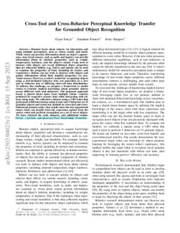 Cross-Tool and Cross-Behavior Perceptual Knowledge Transfer for Grounded
  Object Recognition