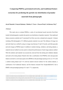 Comparing PSDNet, pretrained networks, and traditional feature
  extraction for predicting the particle size distribution of granular
  materials from photographs