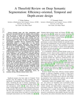 A Threefold Review on Deep Semantic Segmentation: Efficiency-oriented,
  Temporal and Depth-aware design
