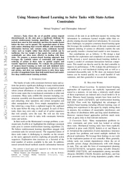 Using Memory-Based Learning to Solve Tasks with State-Action Constraints
