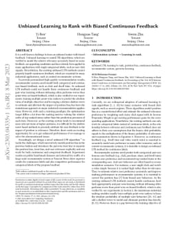Unbiased Learning to Rank with Biased Continuous Feedback
