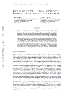 Physics-constrained neural differential equations for learning
  multi-ionic transport