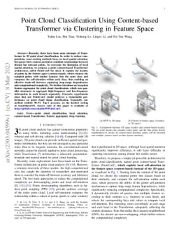 Point Cloud Classification Using Content-based Transformer via
  Clustering in Feature Space
