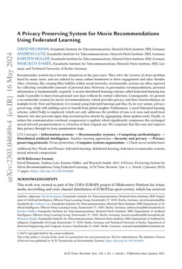 A Privacy Preserving System for Movie Recommendations Using Federated
  Learning