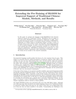 Extending the Pre-Training of BLOOM for Improved Support of Traditional
  Chinese: Models, Methods and Results