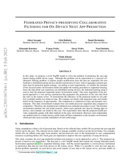 Federated Privacy-preserving Collaborative Filtering for On-Device Next
  App Prediction