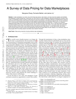 A Survey of Data Pricing for Data Marketplaces