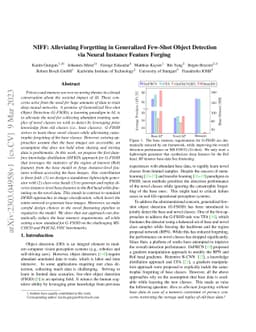NIFF: Alleviating Forgetting in Generalized Few-Shot Object Detection
  via Neural Instance Feature Forging