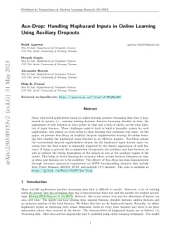Aux-Drop: Handling Haphazard Inputs in Online Learning Using Auxiliary
  Dropouts