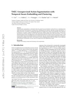 TAEC: Unsupervised Action Segmentation with Temporal-Aware Embedding and
  Clustering