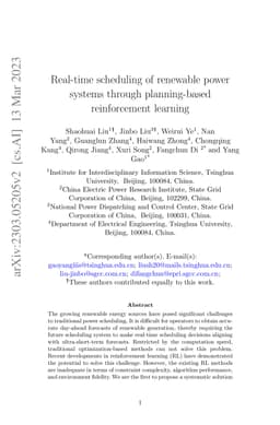 Real-time scheduling of renewable power systems through planning-based
  reinforcement learning