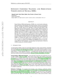 Efficient Certified Training and Robustness Verification of Neural ODEs