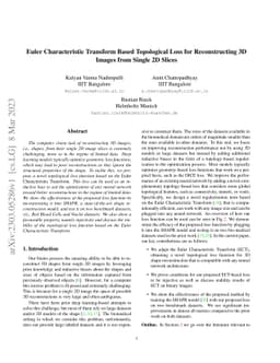 Euler Characteristic Transform Based Topological Loss for Reconstructing
  3D Images from Single 2D Slices