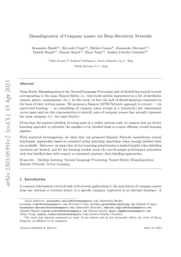 Disambiguation of Company names via Deep Recurrent Networks