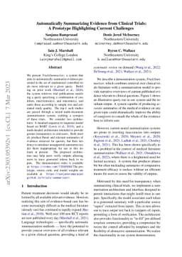 Automatically Summarizing Evidence from Clinical Trials: A Prototype
  Highlighting Current Challenges
