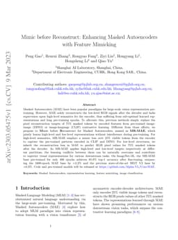 Mimic before Reconstruct: Enhancing Masked Autoencoders with Feature
  Mimicking