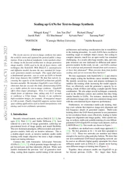 Scaling up GANs for Text-to-Image Synthesis