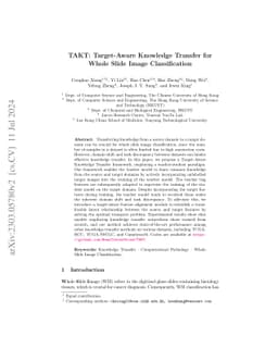 TAKT: Target-Aware Knowledge Transfer for Whole Slide Image
  Classification