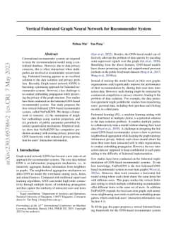 Vertical Federated Graph Neural Network for Recommender System